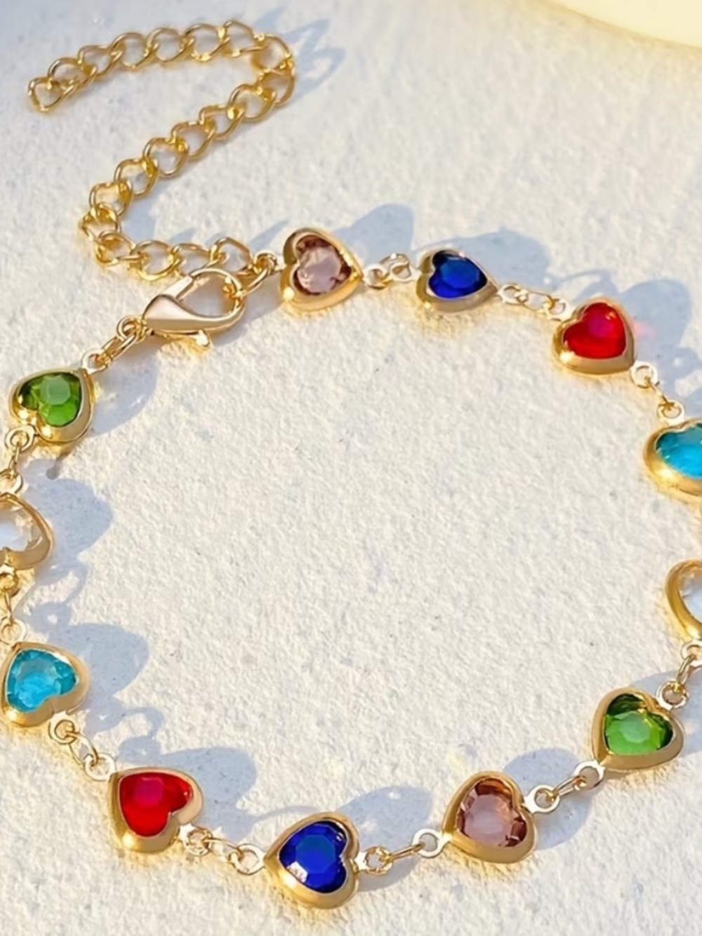 Gold Heart Link Multicolor Crystal Bracelet - Women Jewelry